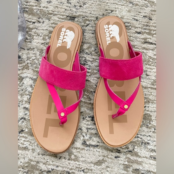 New Sorel Ella II Easy Sandals Flip Flops Size 10.5 Pink Suede Womens - Picture 6 of 9